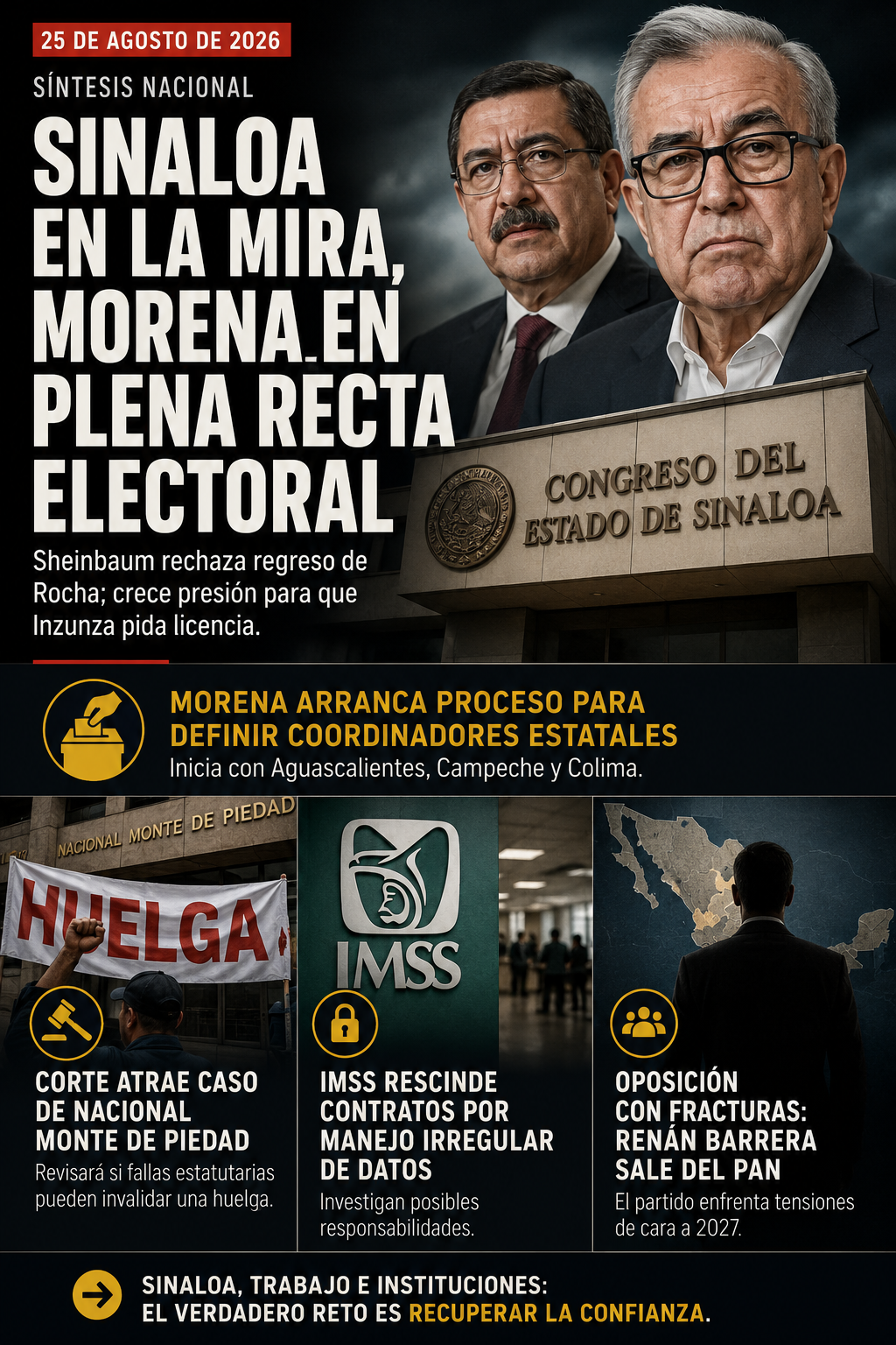 Sinaloa sacude a Morena mientras una huelga y el IMSS abren nuevos frentes institucionales